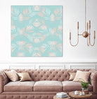 Palm Leaves Lace Pattern on Aqua by Dominique Van Roey on GIANT ART - green digital drawing