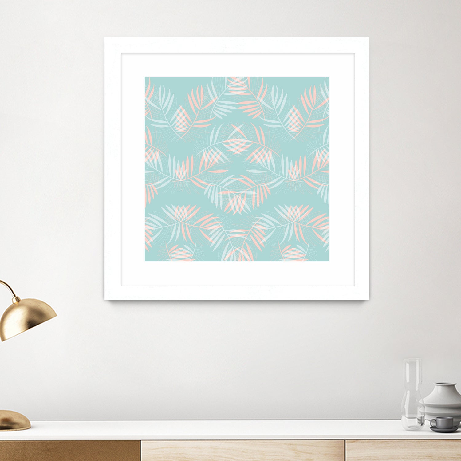 Palm Leaves Lace Pattern on Aqua by Dominique Van Roey on GIANT ART - green digital drawing