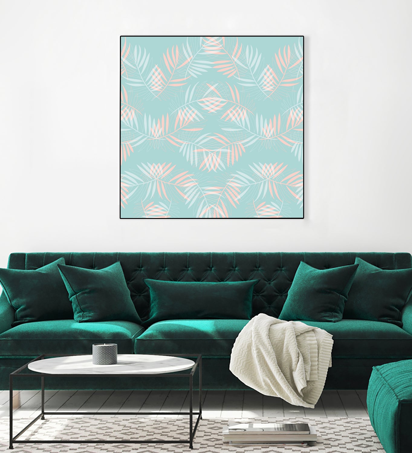 Palm Leaves Lace Pattern on Aqua by Dominique Van Roey on GIANT ART - green digital drawing