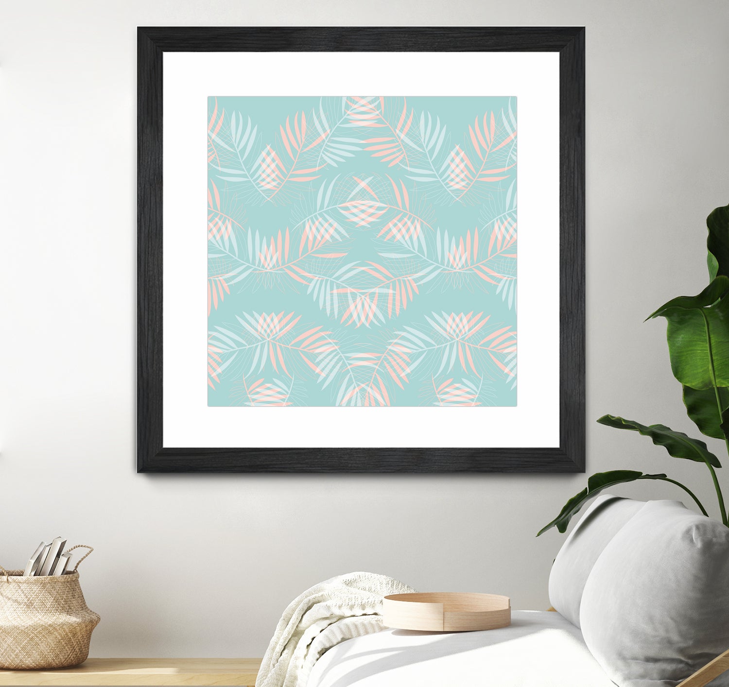 Palm Leaves Lace Pattern on Aqua by Dominique Van Roey on GIANT ART - green digital drawing