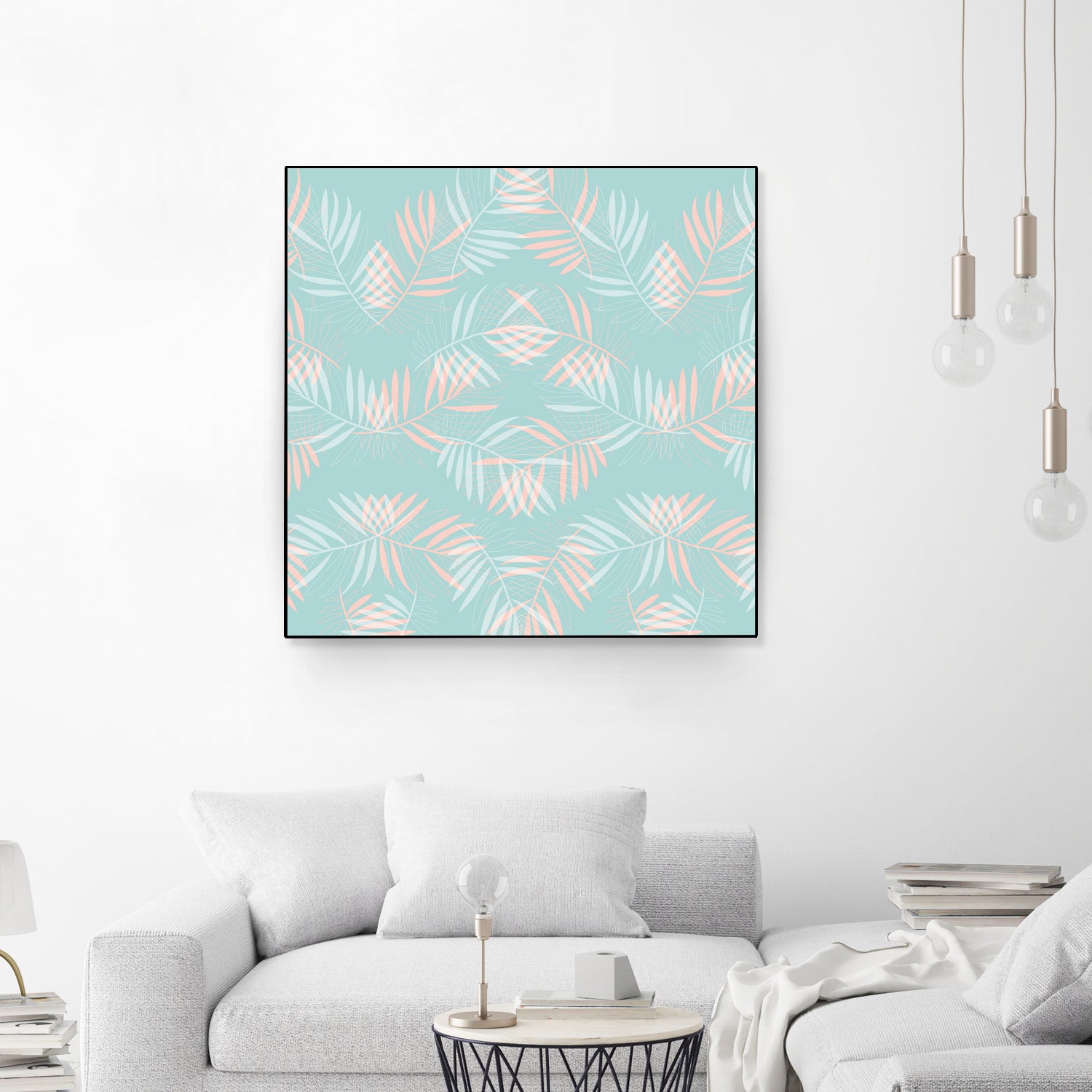 Palm Leaves Lace Pattern on Aqua by Dominique Van Roey on GIANT ART - green digital drawing