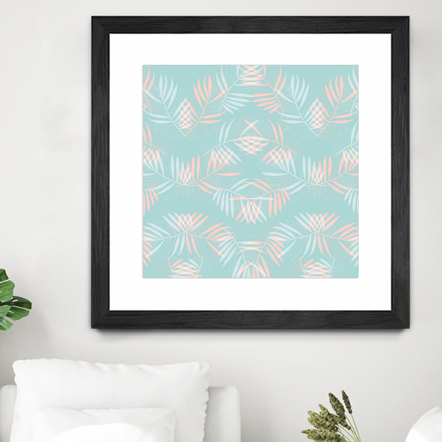 Palm Leaves Lace Pattern on Aqua by Dominique Van Roey on GIANT ART - green digital drawing