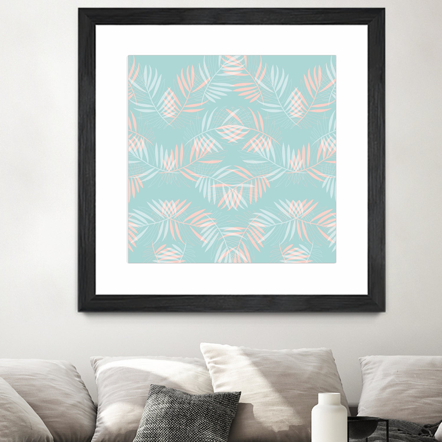 Palm Leaves Lace Pattern on Aqua by Dominique Van Roey on GIANT ART - green digital drawing