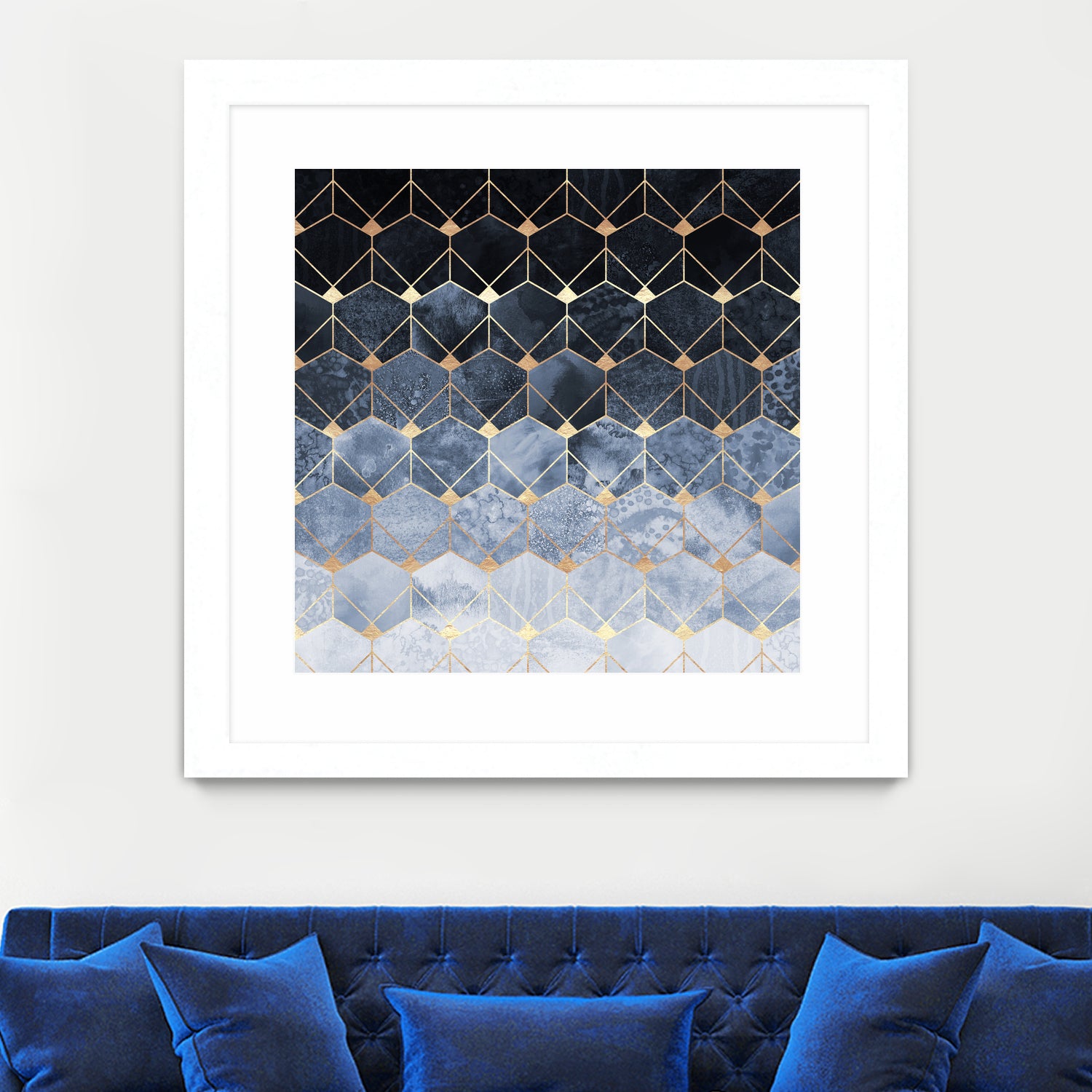 Blue hexagons and diamonds by Elisabeth Fredriksson on GIANT ART - blue digital painting