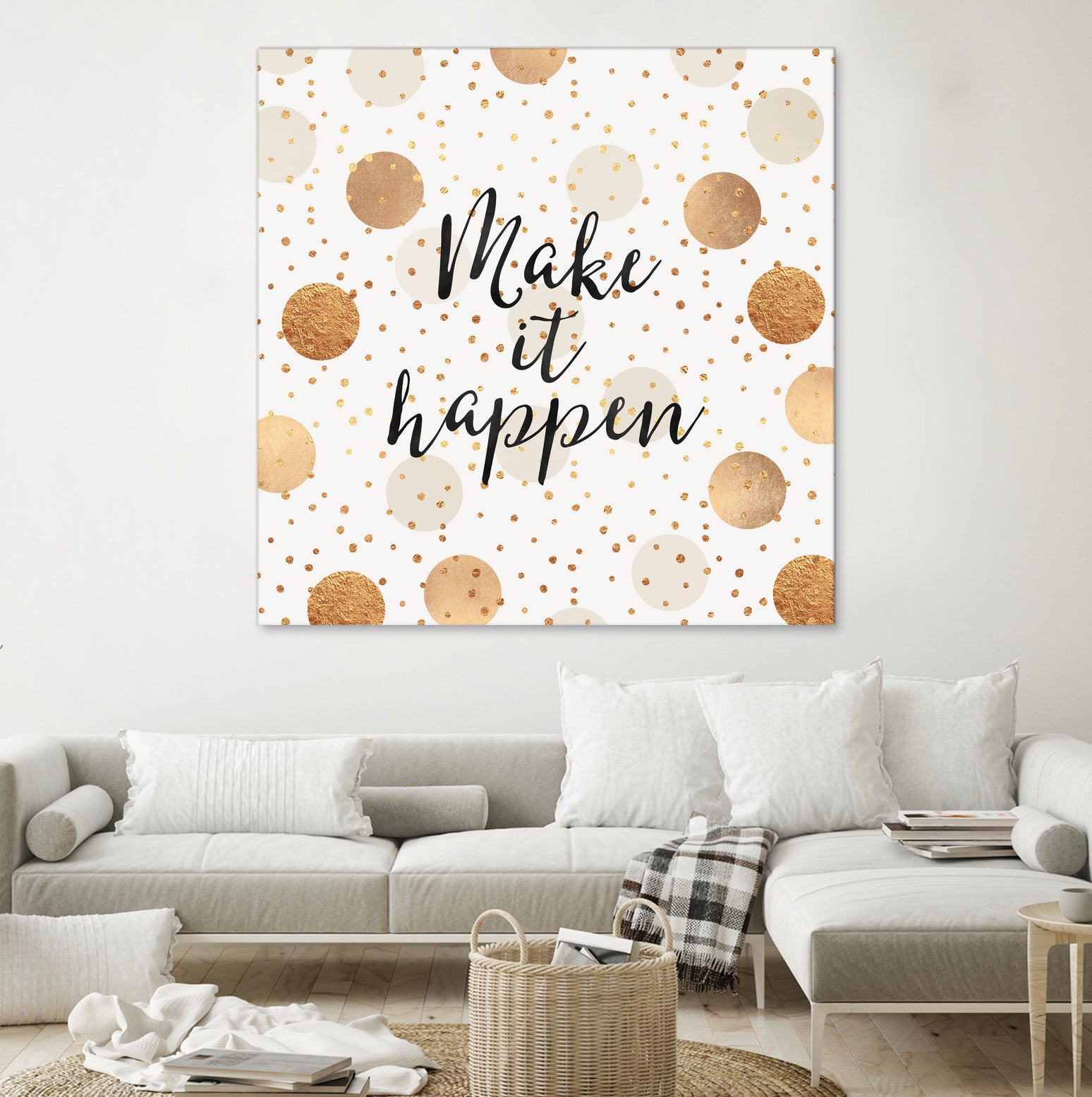 Make it happen - Gold Dots by Elisabeth Fredriksson on GIANT ART - yellow digital painting