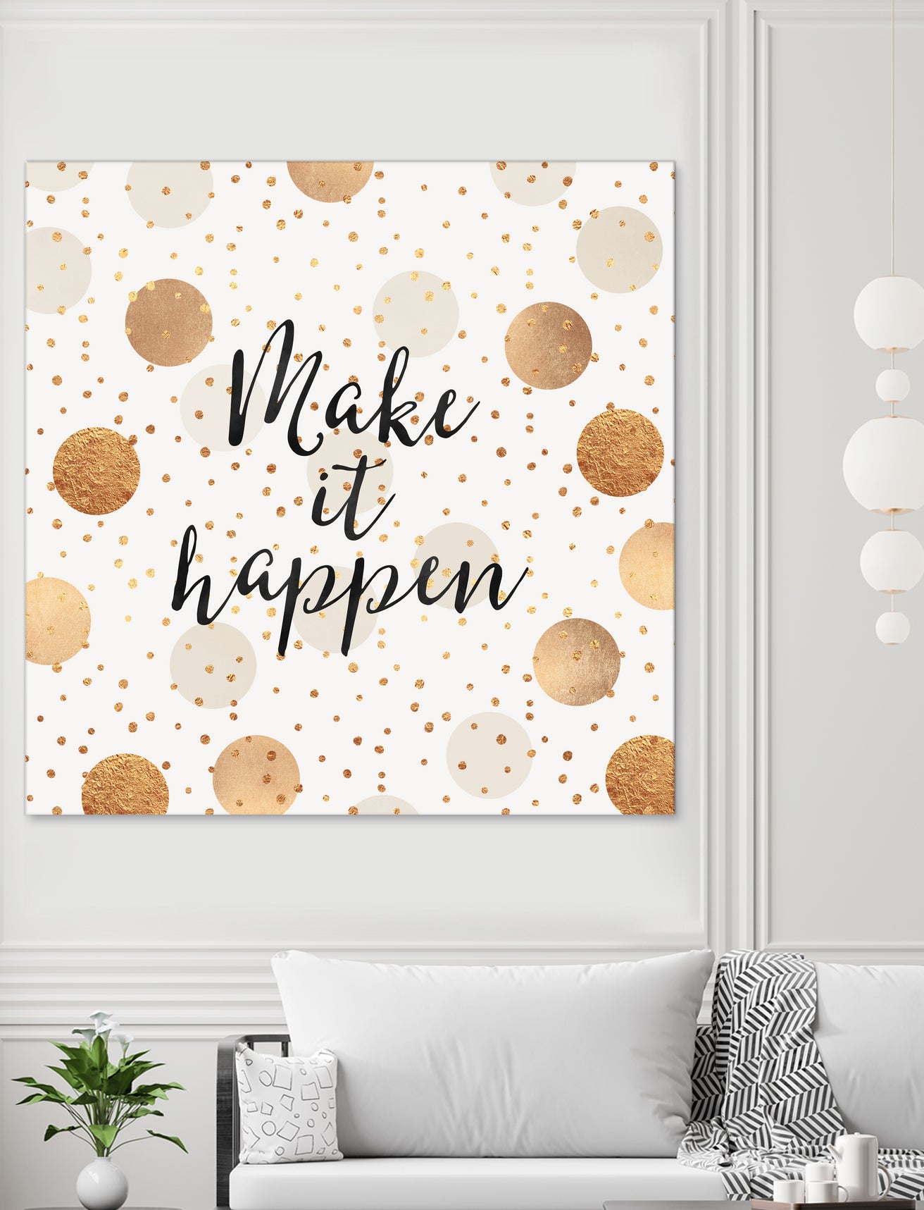 Make it happen - Gold Dots by Elisabeth Fredriksson on GIANT ART - yellow digital painting