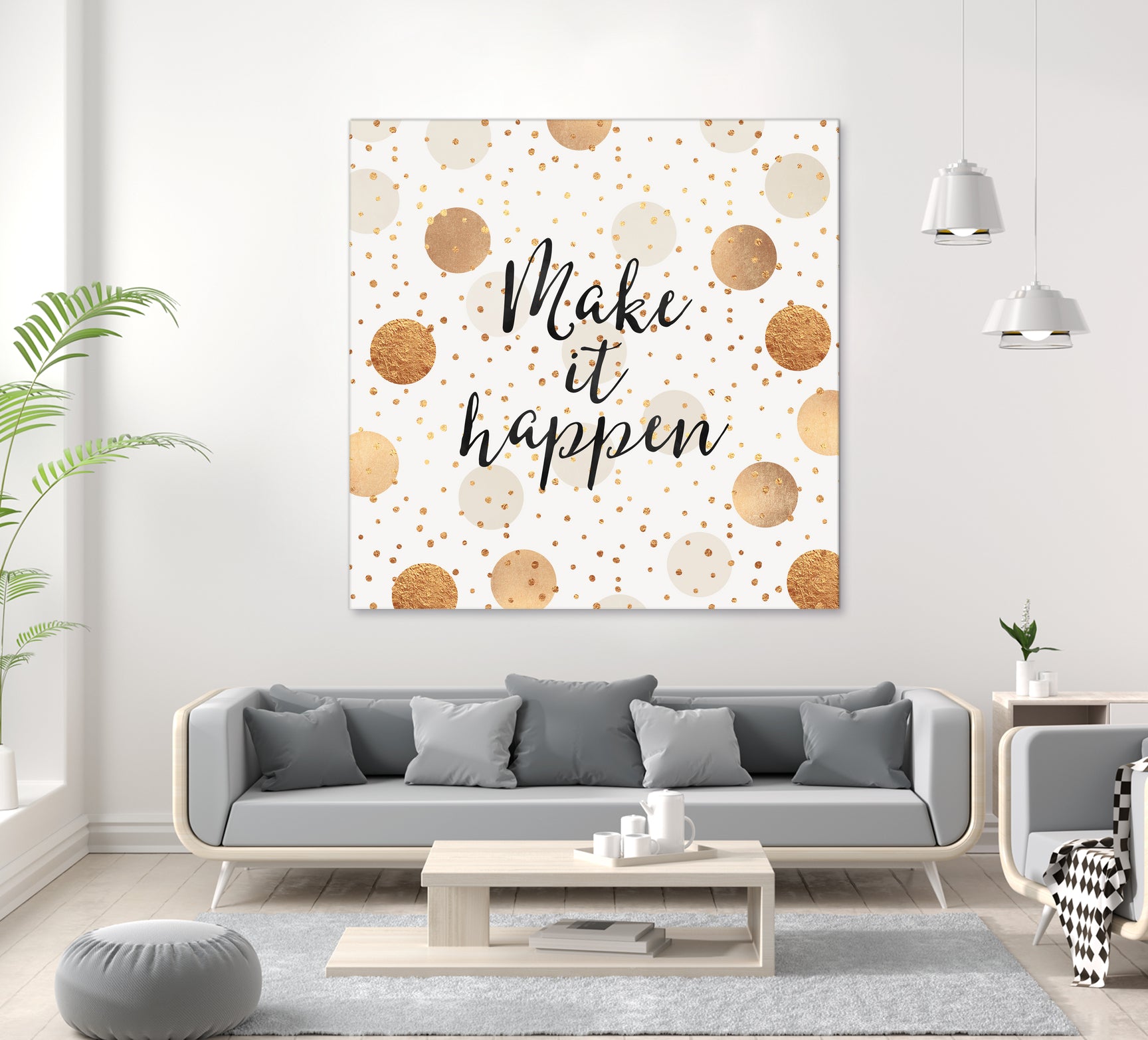 Make it happen - Gold Dots by Elisabeth Fredriksson on GIANT ART - yellow digital painting