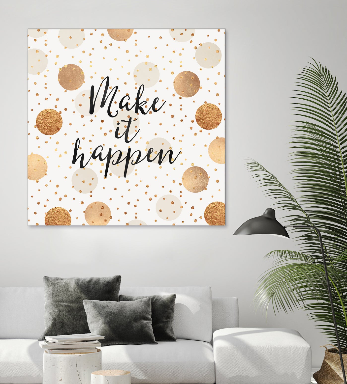 Make it happen - Gold Dots by Elisabeth Fredriksson on GIANT ART - yellow digital painting