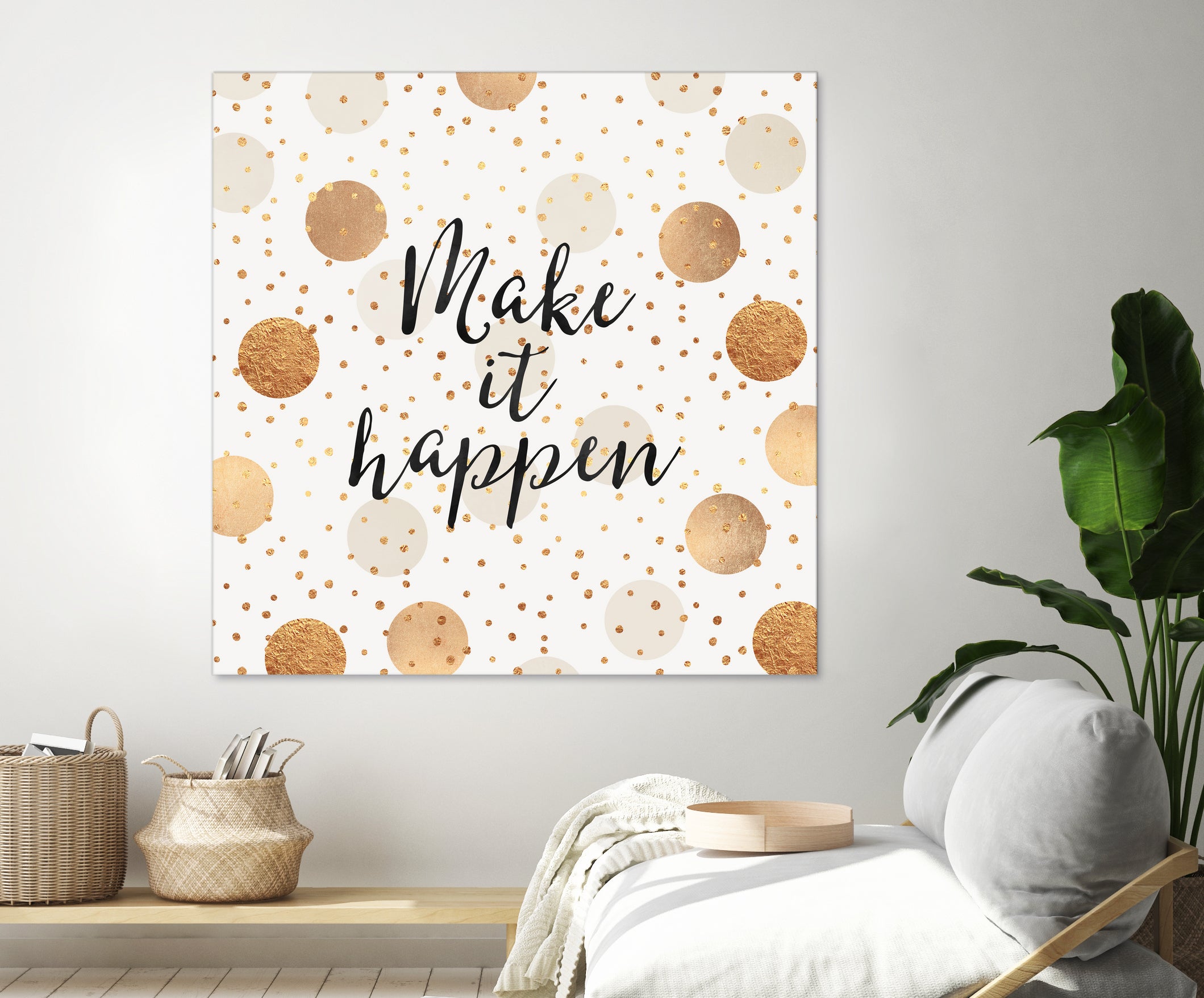 Make it happen - Gold Dots by Elisabeth Fredriksson on GIANT ART - yellow digital painting