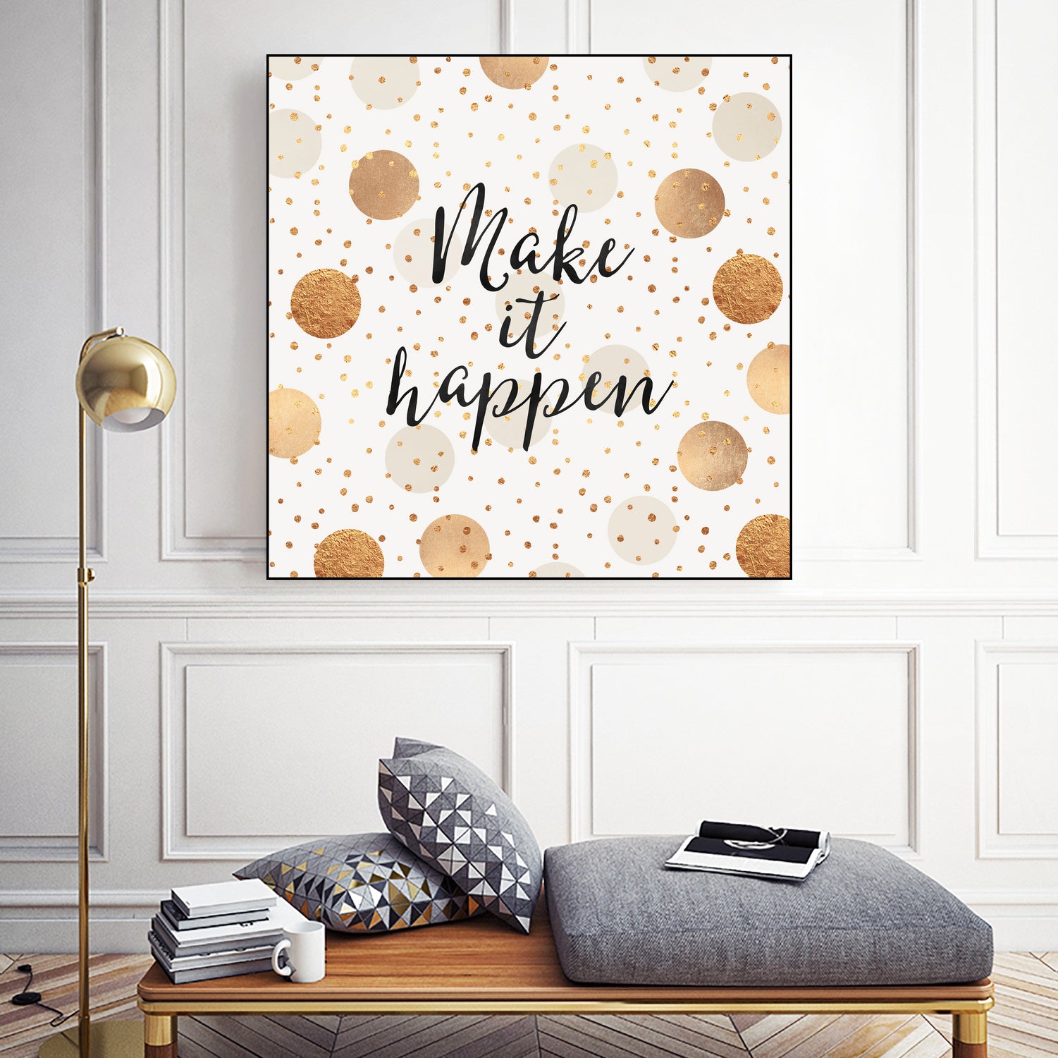 Make it happen - Gold Dots by Elisabeth Fredriksson on GIANT ART - yellow digital painting