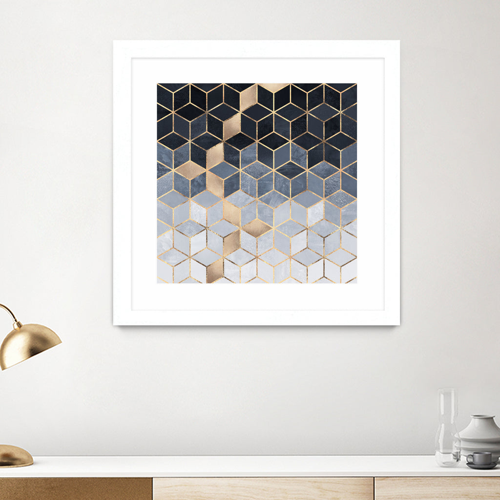 Soft Blue Gradient Cubes by Elisabeth Fredriksson on GIANT ART - blue digital painting