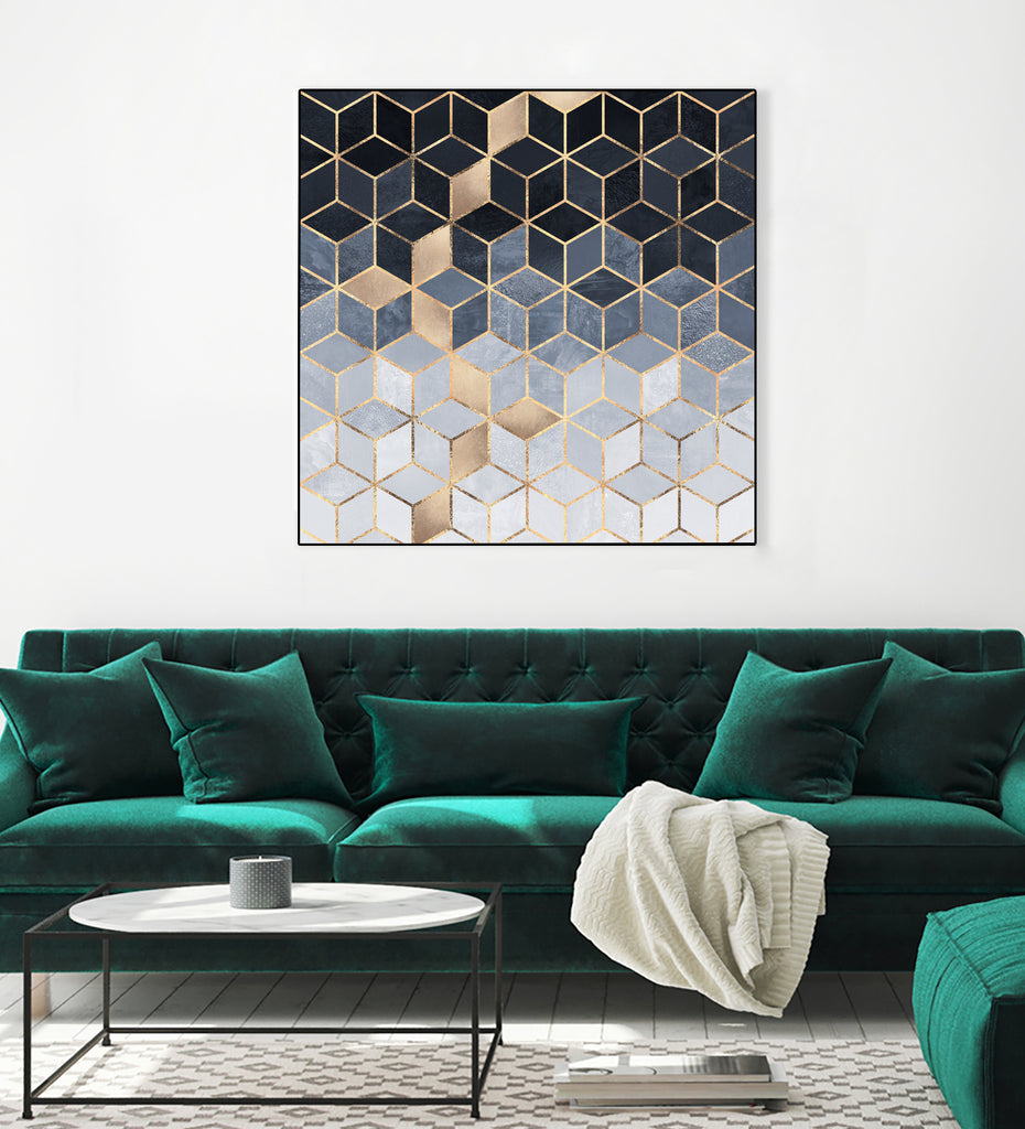 Soft Blue Gradient Cubes by Elisabeth Fredriksson on GIANT ART - blue digital painting