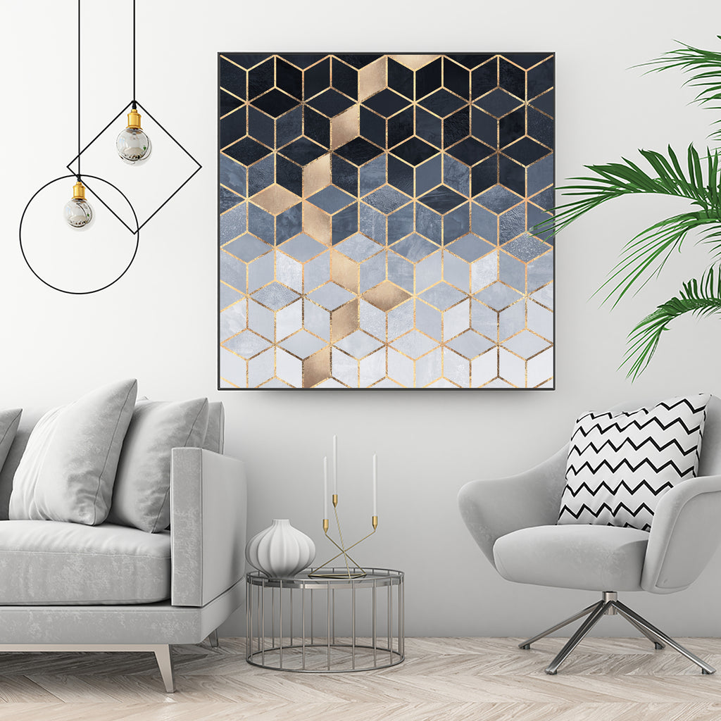 Soft Blue Gradient Cubes by Elisabeth Fredriksson on GIANT ART - blue digital painting