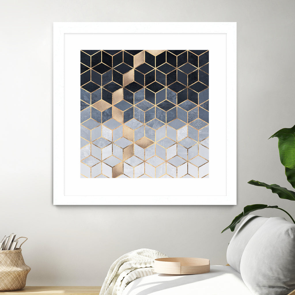 Soft Blue Gradient Cubes by Elisabeth Fredriksson on GIANT ART - blue digital painting