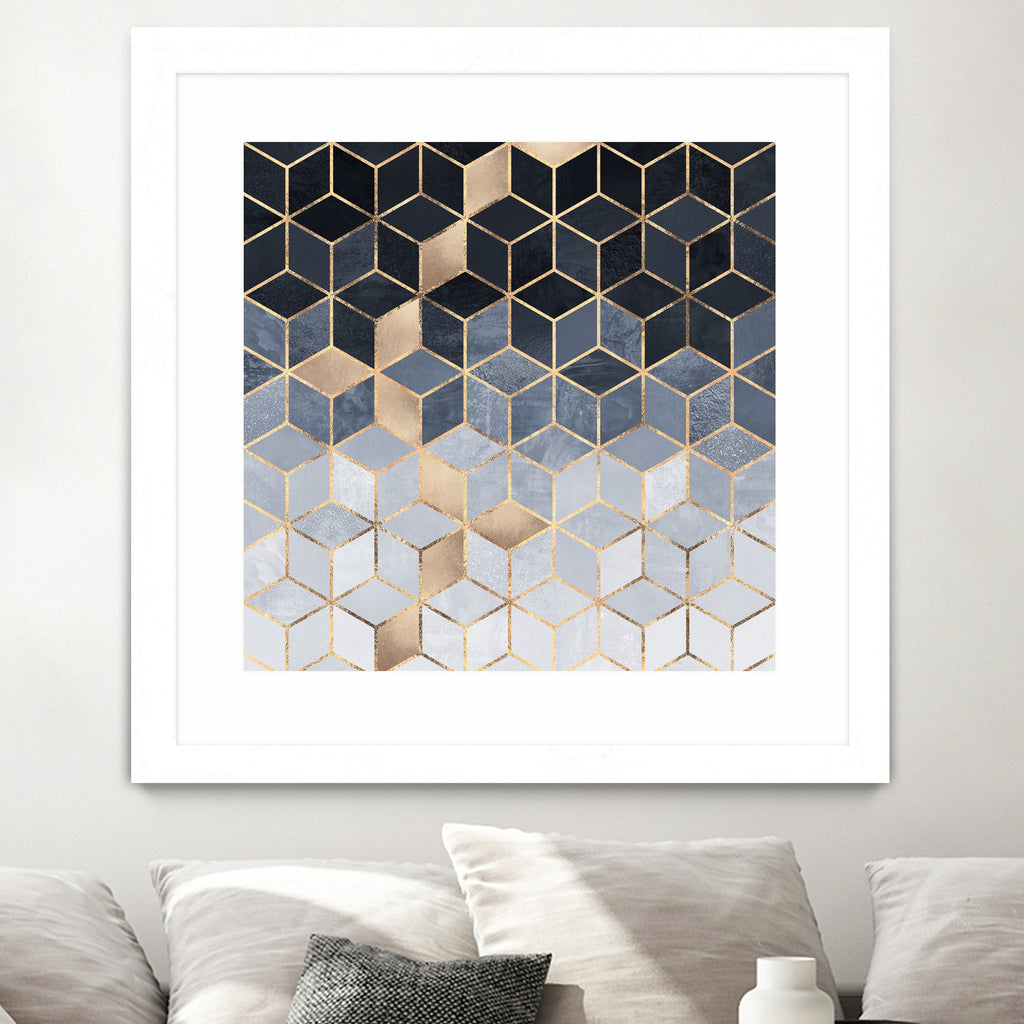 Soft Blue Gradient Cubes by Elisabeth Fredriksson on GIANT ART - blue digital painting