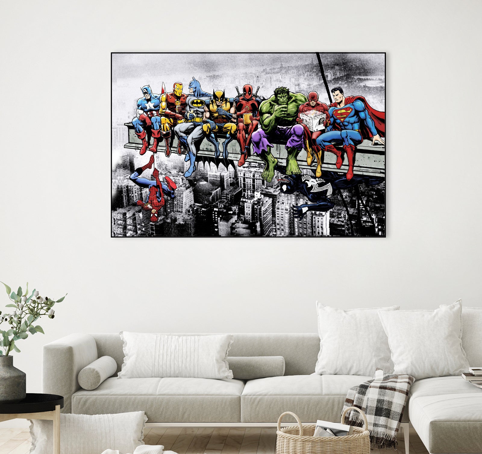 Marvel and DC Superheroes Lunch Atop A Skyscraper by Dan Avenell on GIANT ART - red digital painting