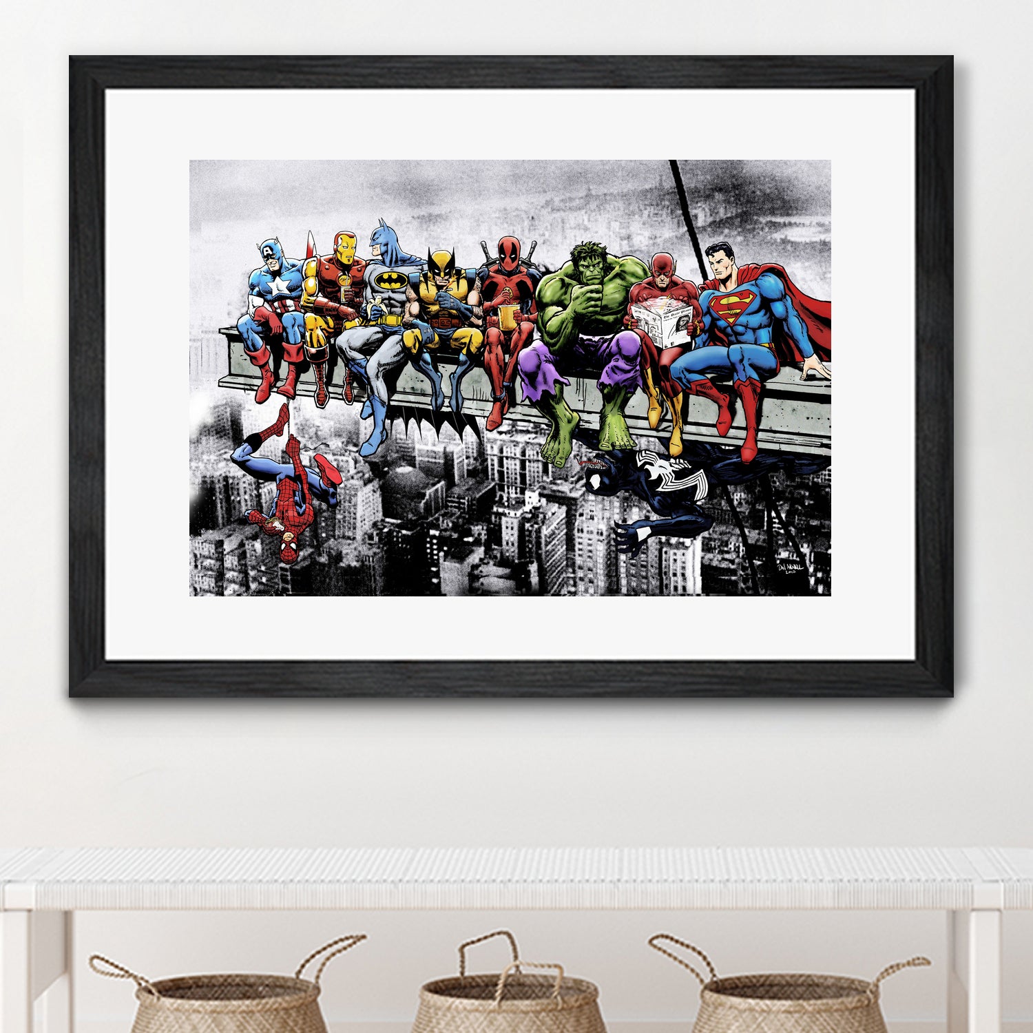 Marvel and DC Superheroes Lunch Atop A Skyscraper by Dan Avenell on GIANT ART - red digital painting