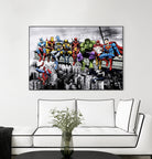 Marvel and DC Superheroes Lunch Atop A Skyscraper by Dan Avenell on GIANT ART - red digital painting