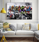 Marvel and DC Superheroes Lunch Atop A Skyscraper by Dan Avenell on GIANT ART - red digital painting