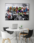 Marvel and DC Superheroes Lunch Atop A Skyscraper by Dan Avenell on GIANT ART - red digital painting