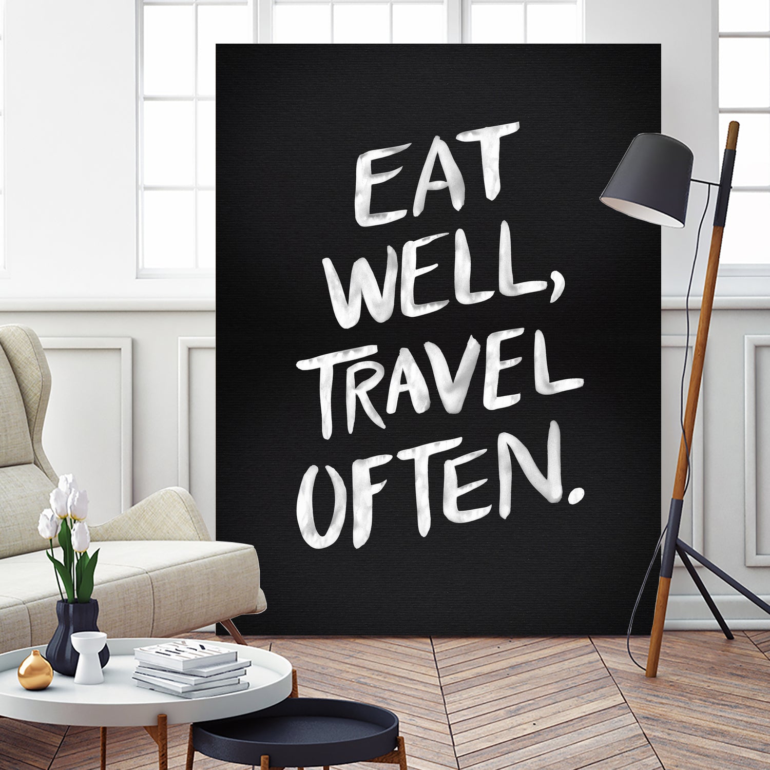 Eat Well, Travel Often (Black) by Cat Coquillette on GIANT ART - black typography