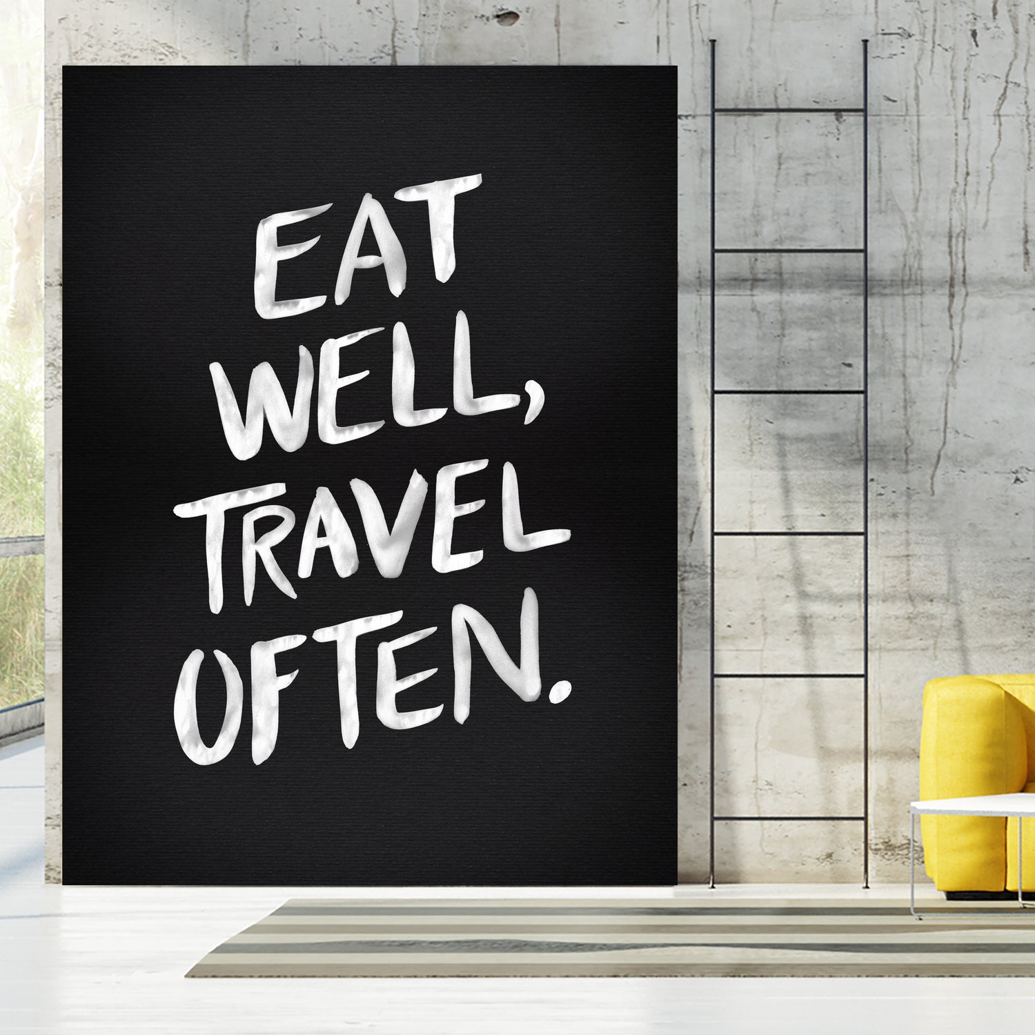 Eat Well, Travel Often (Black) by Cat Coquillette on GIANT ART - black typography