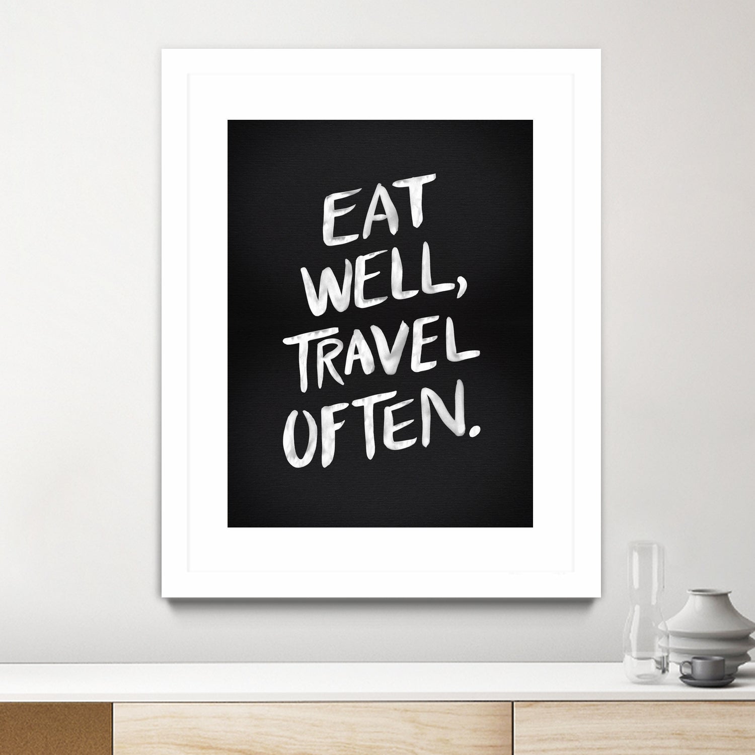 Eat Well, Travel Often (Black) by Cat Coquillette on GIANT ART - black typography