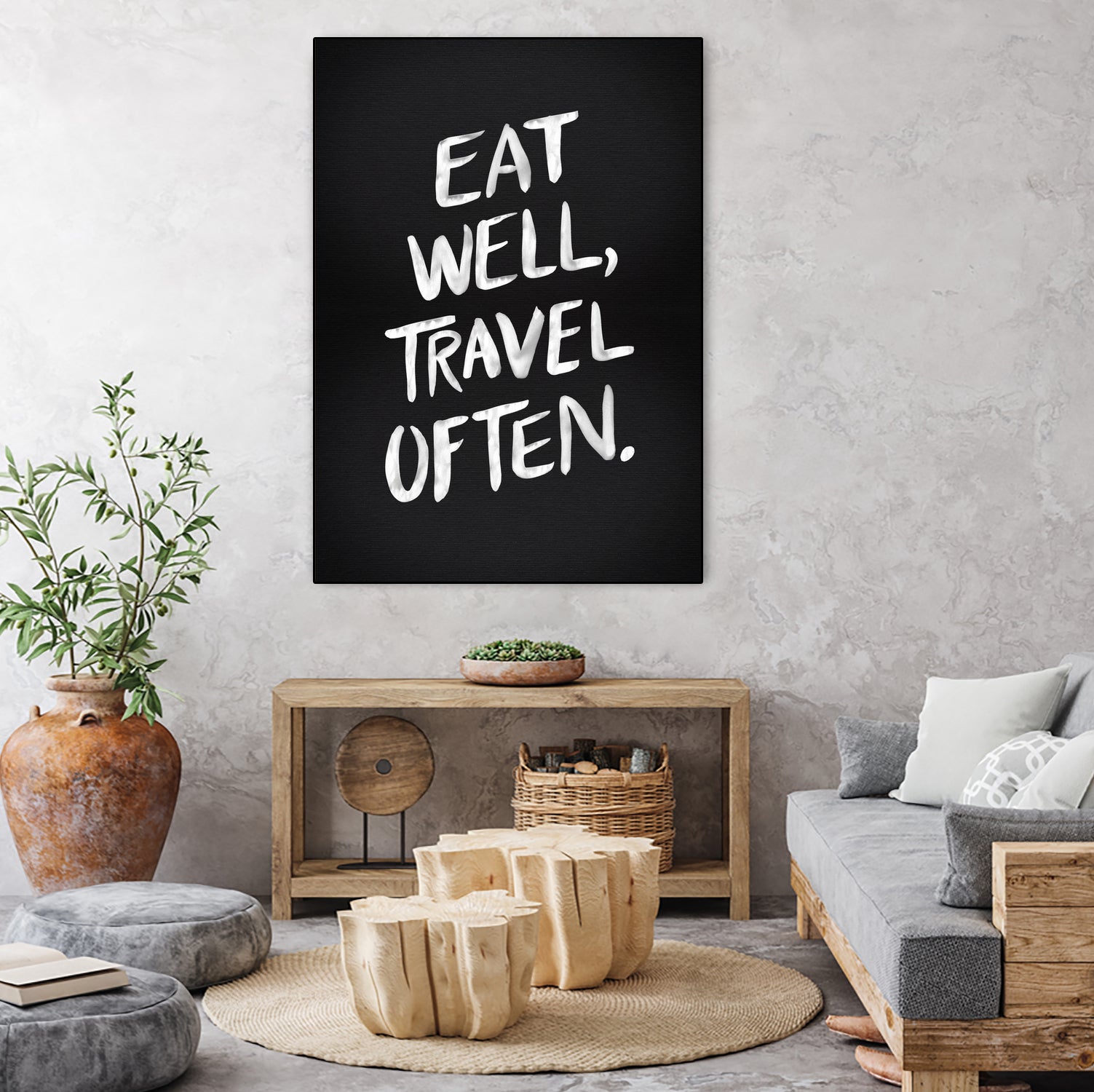 Eat Well, Travel Often (Black) by Cat Coquillette on GIANT ART - black typography