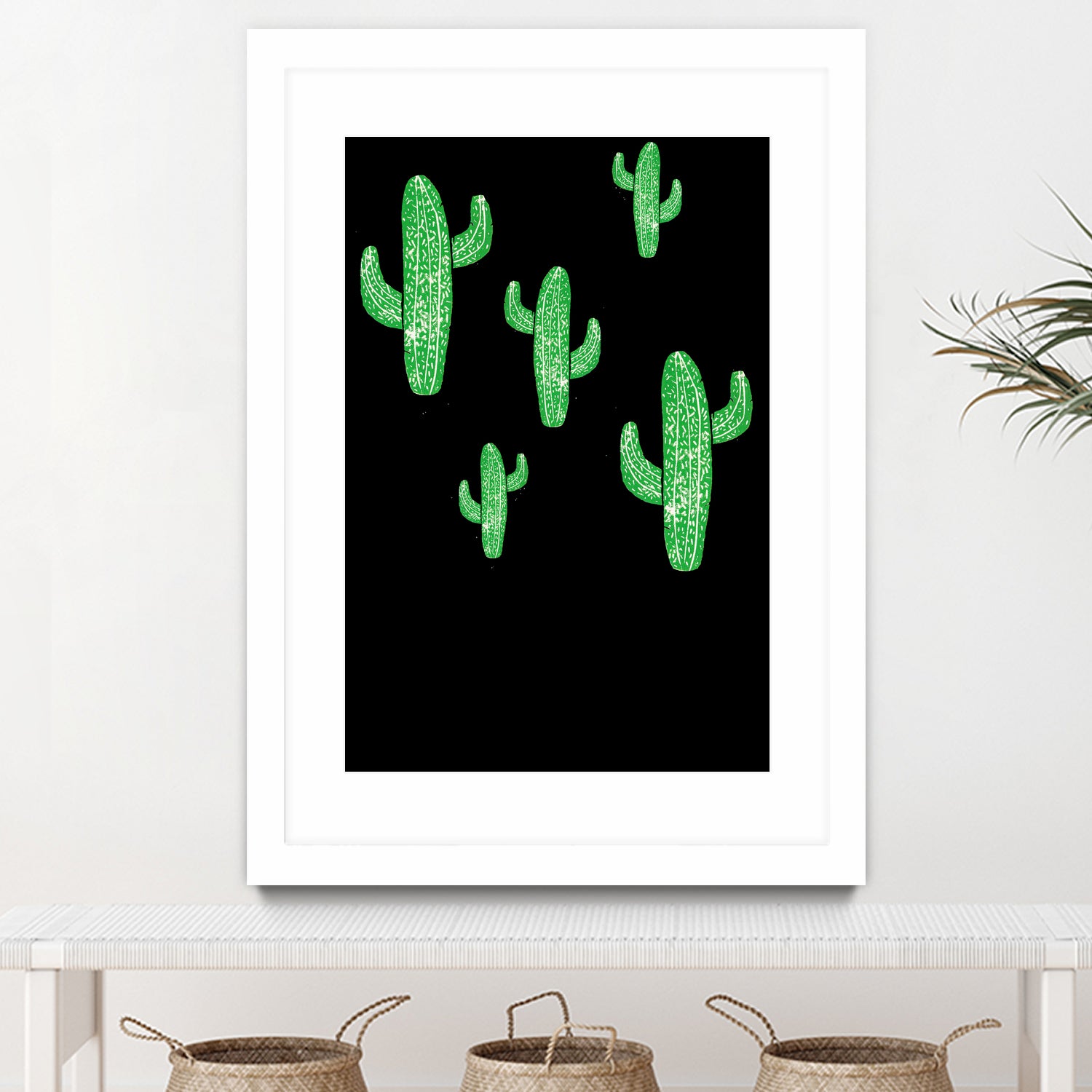 Linocut Cacti Green by Bianca Green on GIANT ART - green mixed media