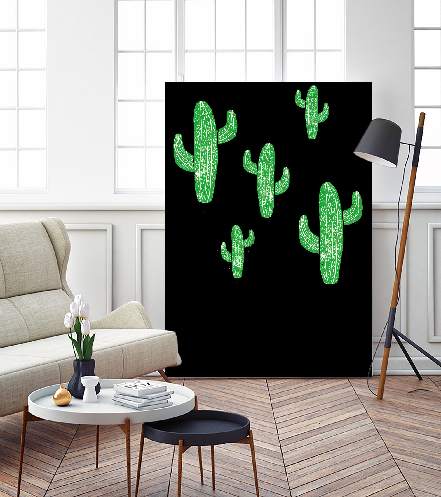 Linocut Cacti Green by Bianca Green on GIANT ART - green mixed media