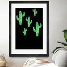 Linocut Cacti Green by Bianca Green on GIANT ART - green mixed media