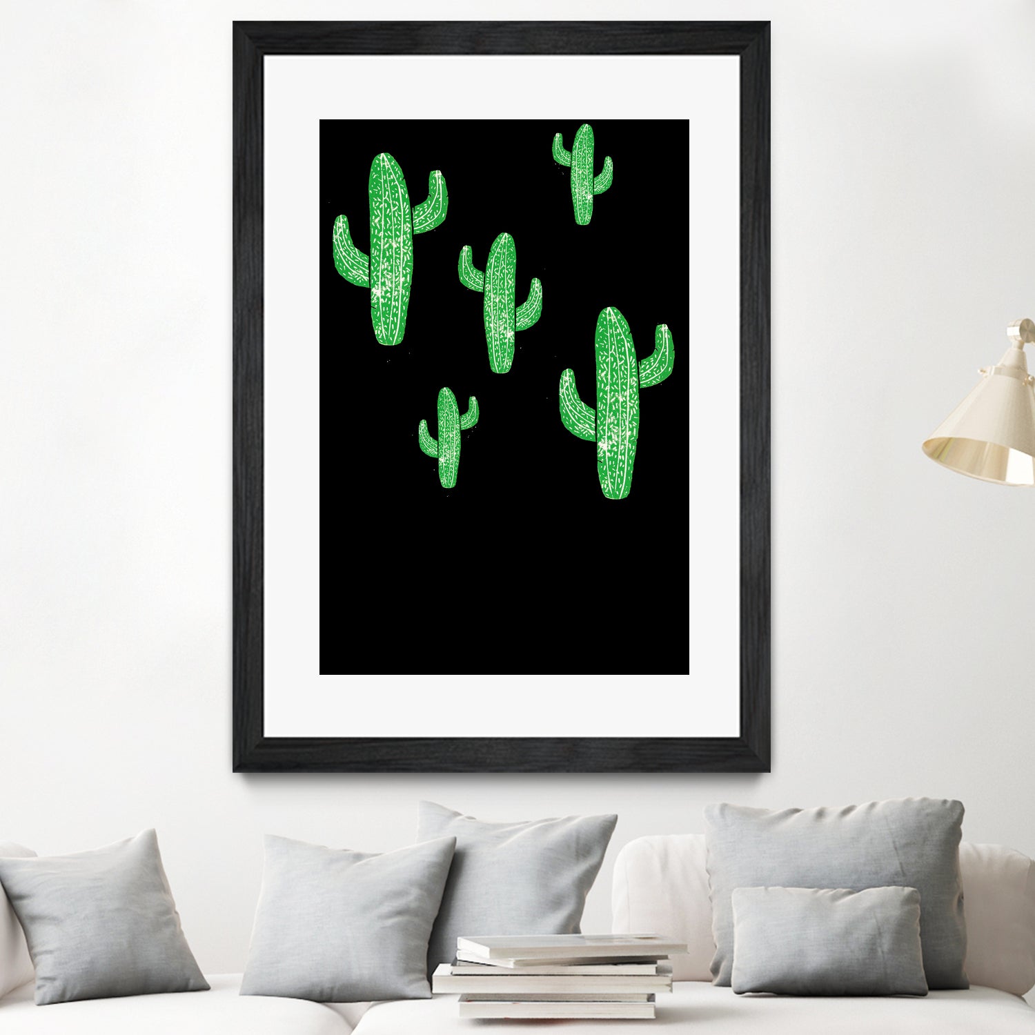 Linocut Cacti Green by Bianca Green on GIANT ART - green mixed media