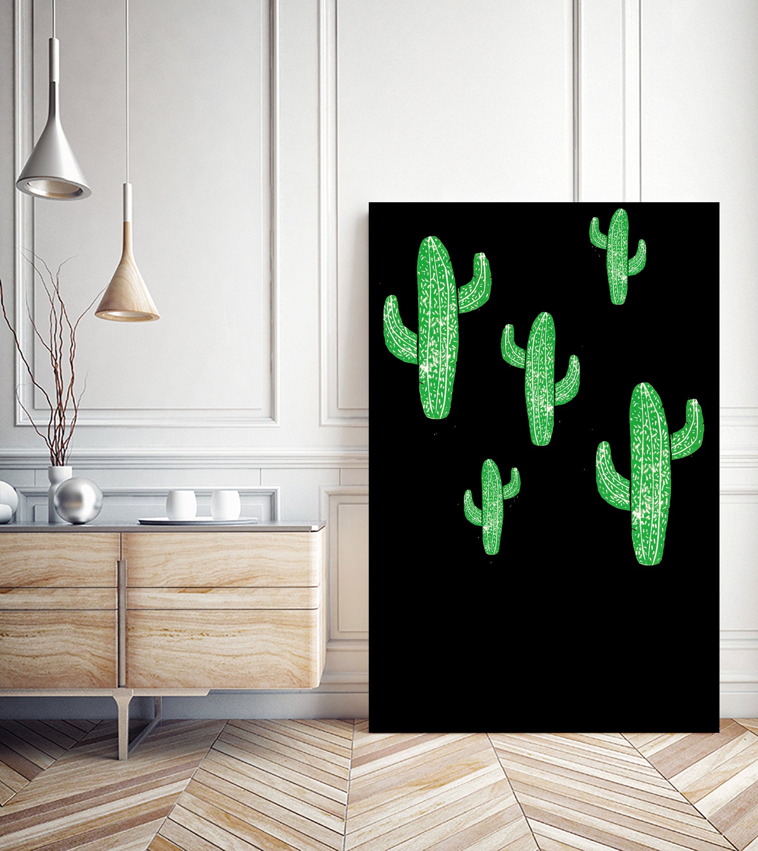 Linocut Cacti Green by Bianca Green on GIANT ART - green mixed media