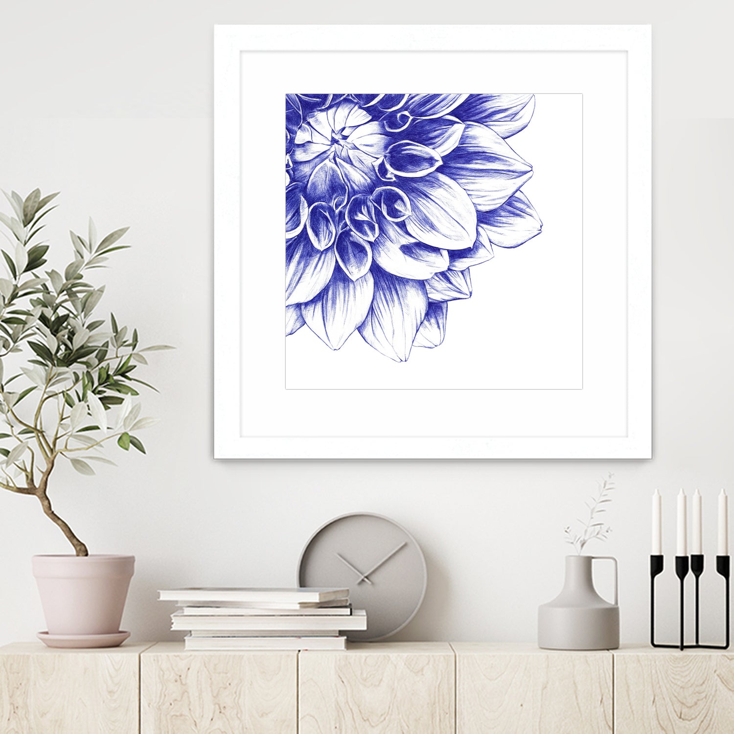 Ballpoint Blue Dahlia by Ronny Petrus Johannes Kools on GIANT ART - blue digital drawing