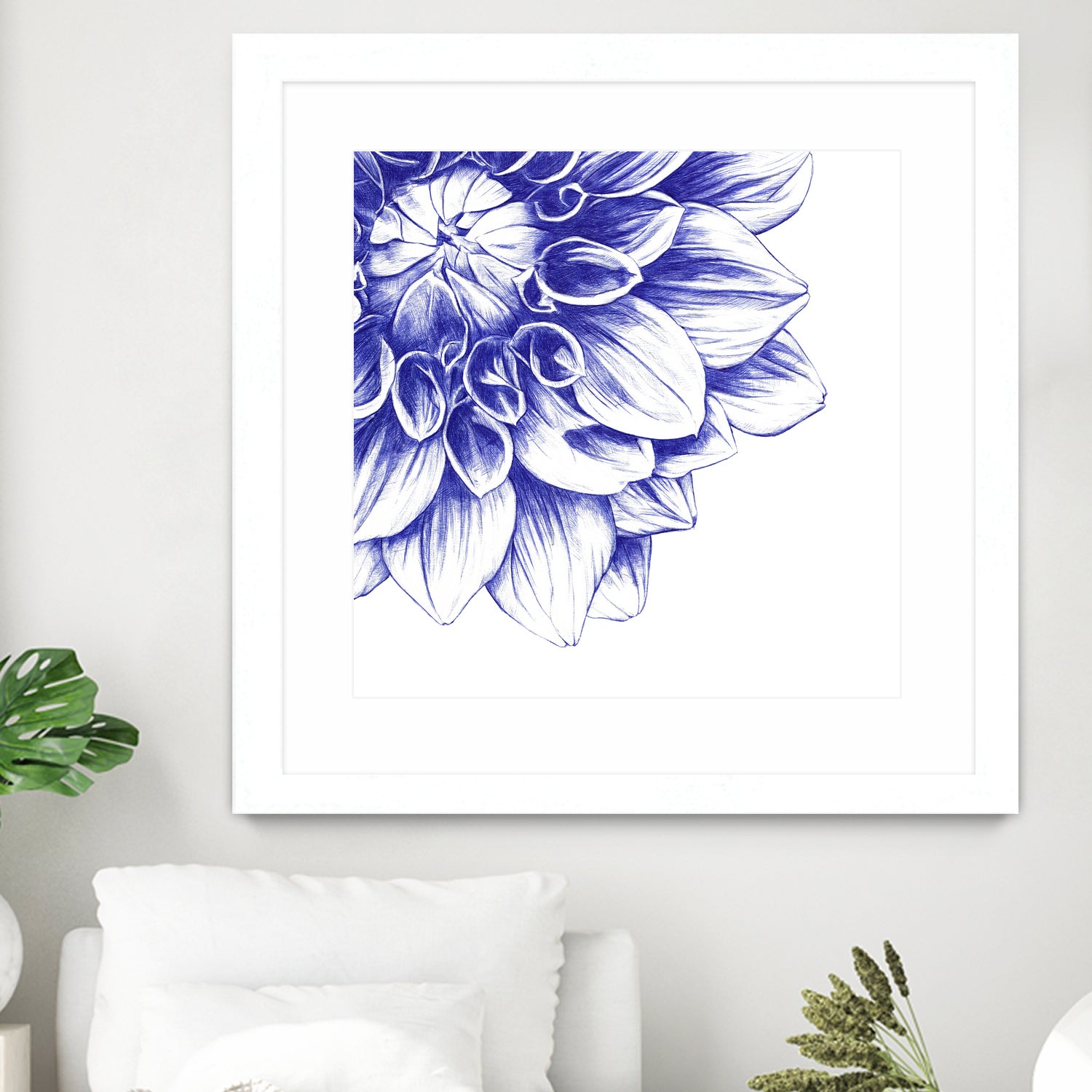 Ballpoint Blue Dahlia by Ronny Petrus Johannes Kools on GIANT ART - blue digital drawing