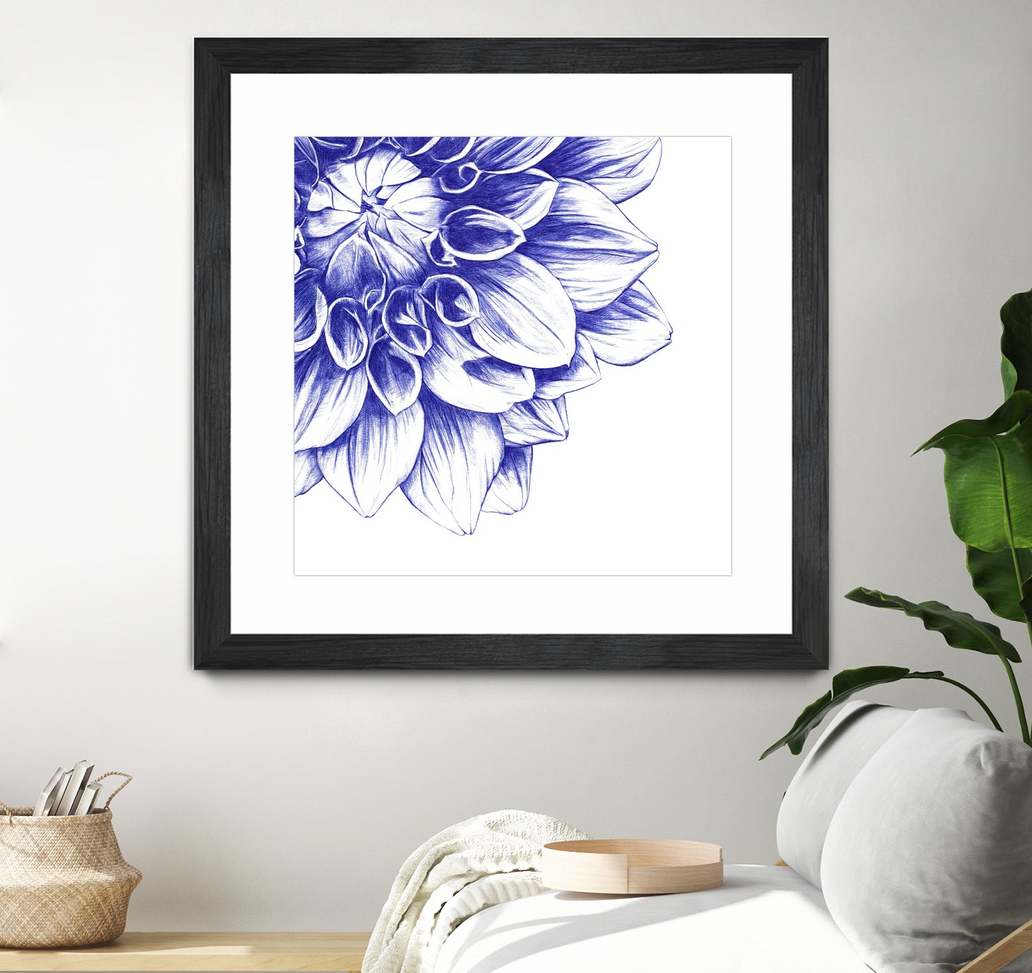 Ballpoint Blue Dahlia by Ronny Petrus Johannes Kools on GIANT ART - blue digital drawing