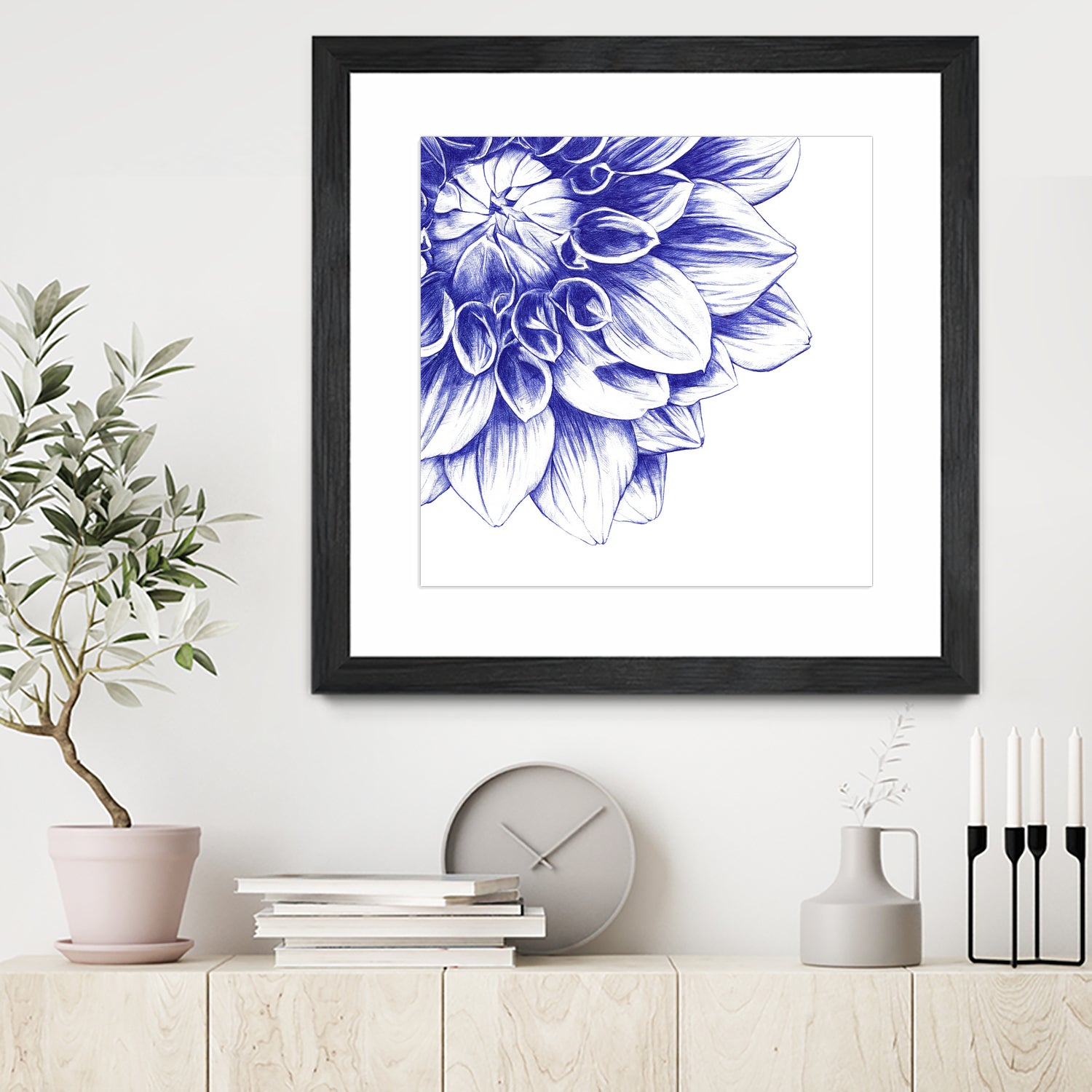 Ballpoint Blue Dahlia by Ronny Petrus Johannes Kools on GIANT ART - blue digital drawing