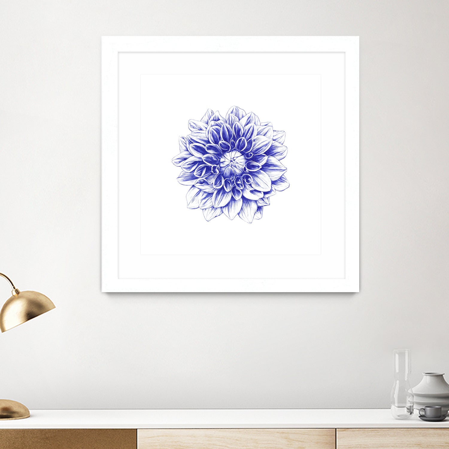 Ballpoint Blue Dahlia by Ronny Petrus Johannes Kools on GIANT ART - blue digital drawing