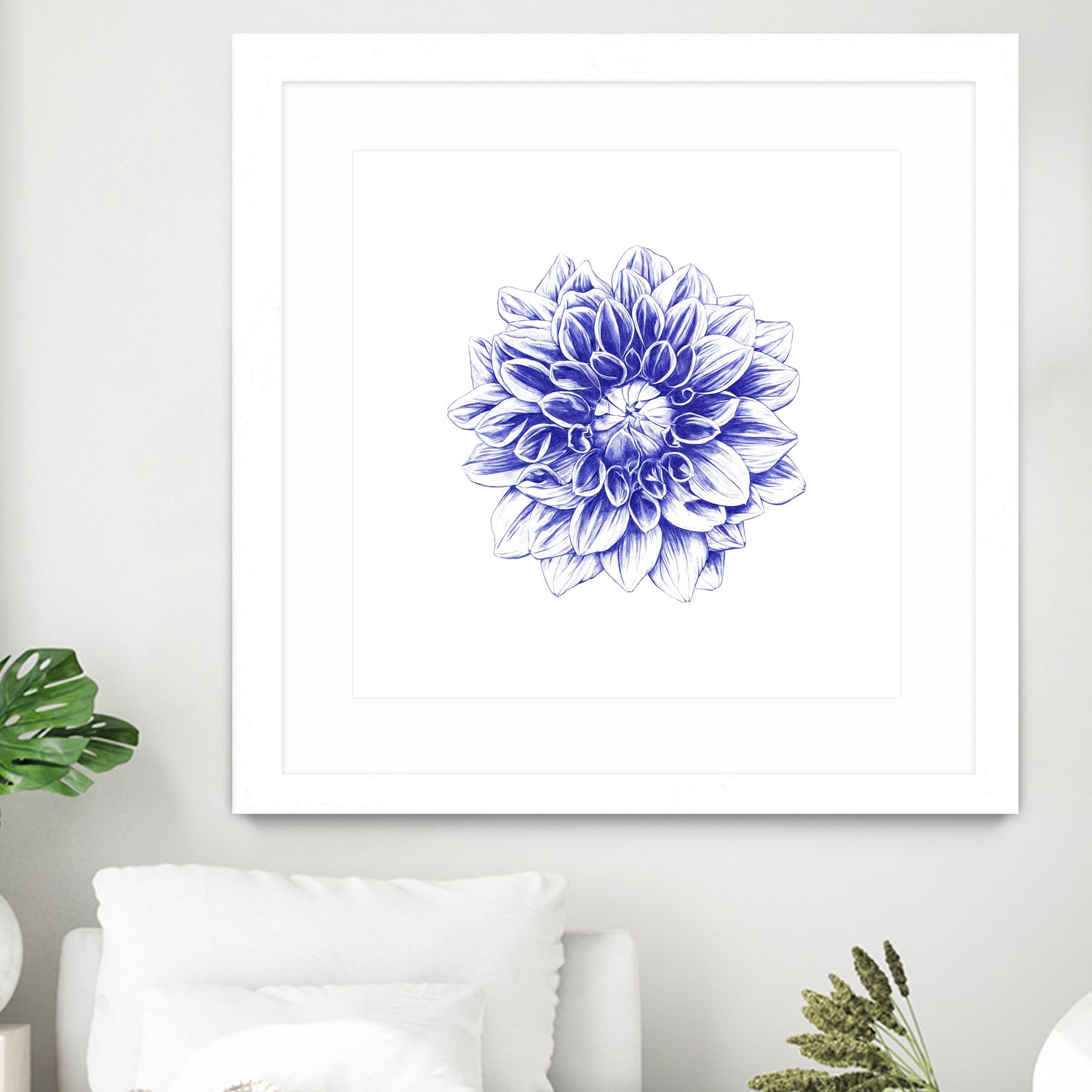 Ballpoint Blue Dahlia by Ronny Petrus Johannes Kools on GIANT ART - blue digital drawing