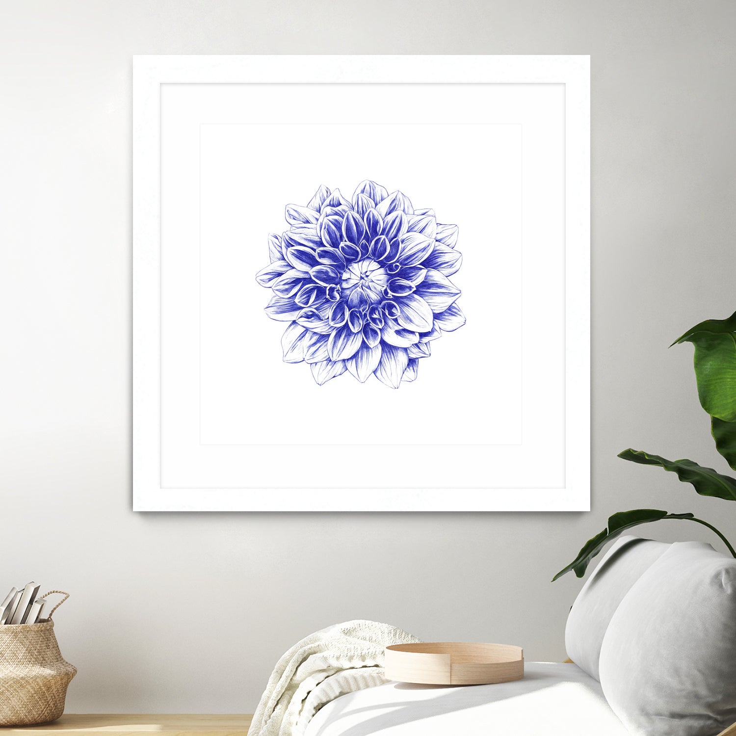 Ballpoint Blue Dahlia by Ronny Petrus Johannes Kools on GIANT ART - blue digital drawing