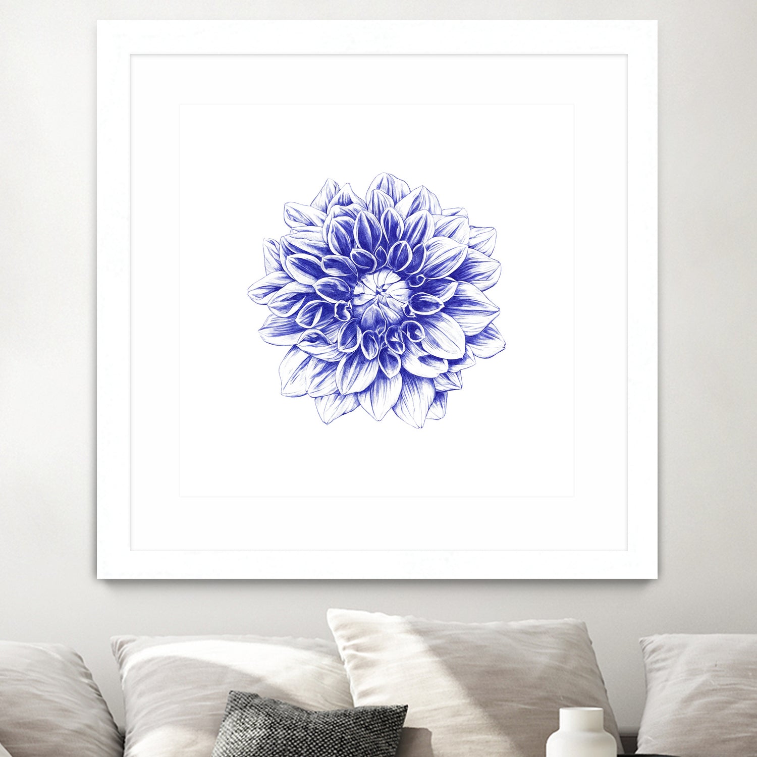 Ballpoint Blue Dahlia by Ronny Petrus Johannes Kools on GIANT ART - blue digital drawing