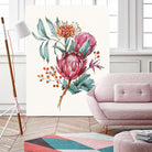 King protea flowers watercolor illustration by Two Lips on GIANT ART - pink digital drawing