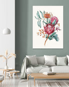 King protea flowers watercolor illustration by Two Lips on GIANT ART - pink digital drawing