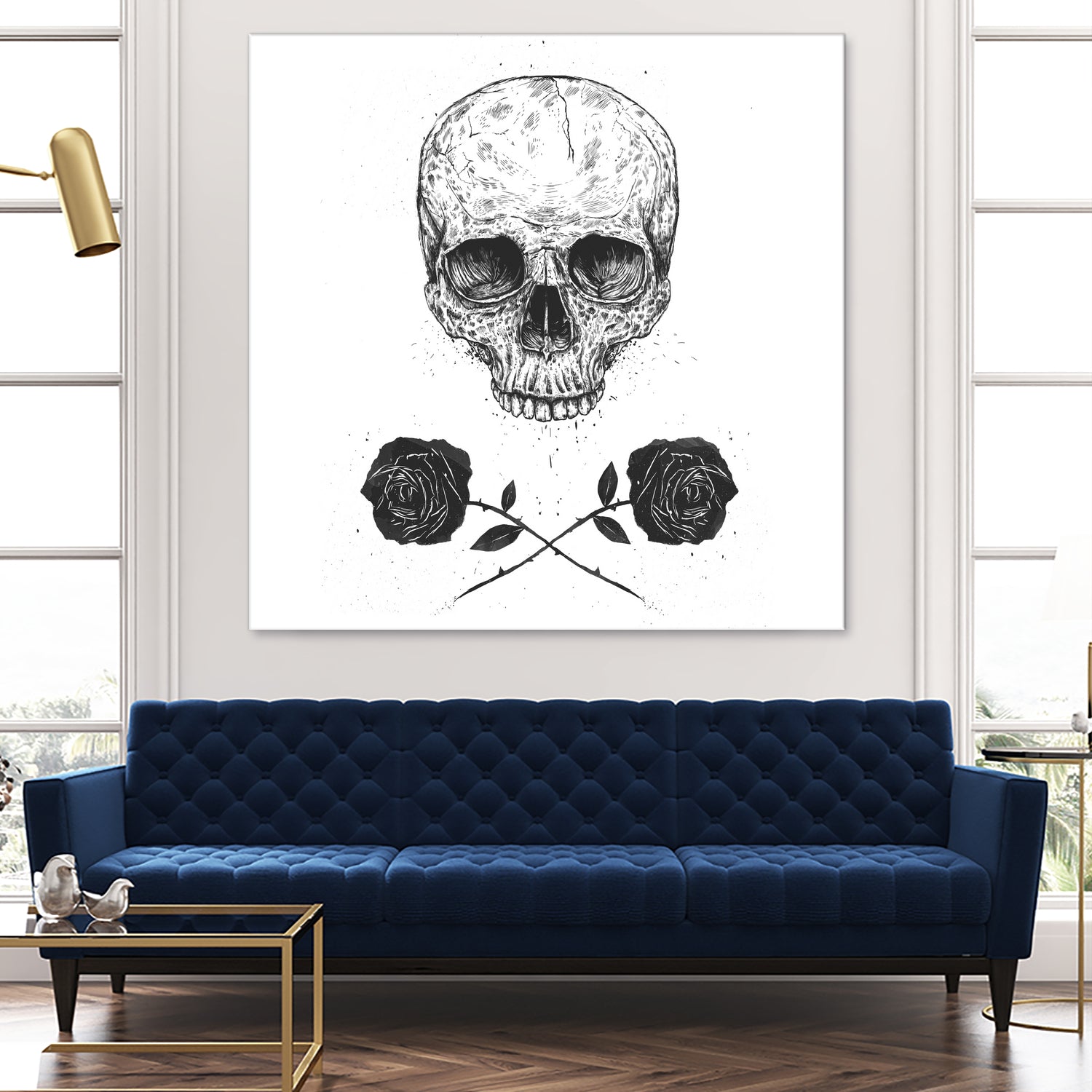 Skull N' Roses by Solti Balázs on GIANT ART - white digital drawing