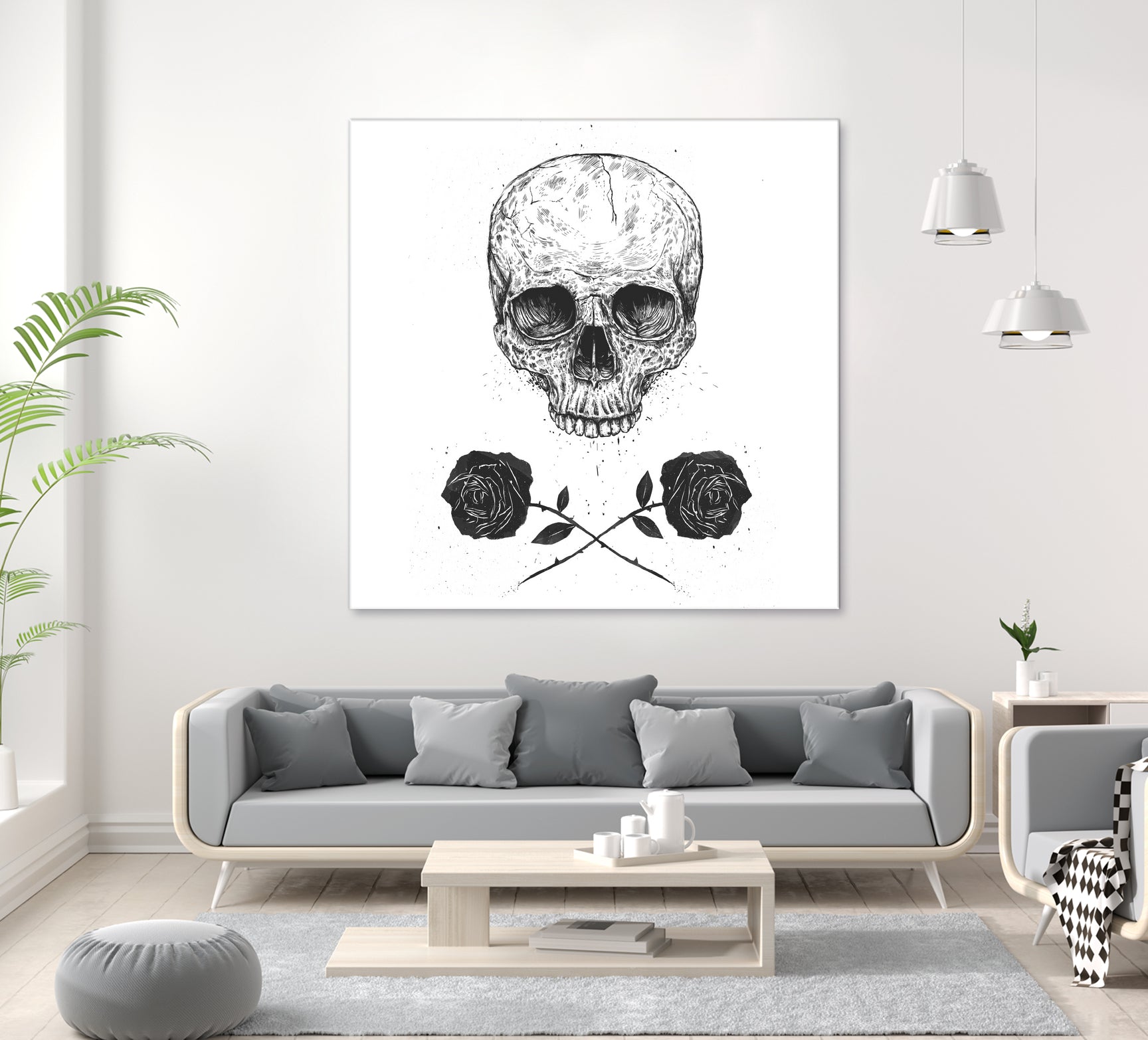 Skull N' Roses by Solti Balázs on GIANT ART - white digital drawing