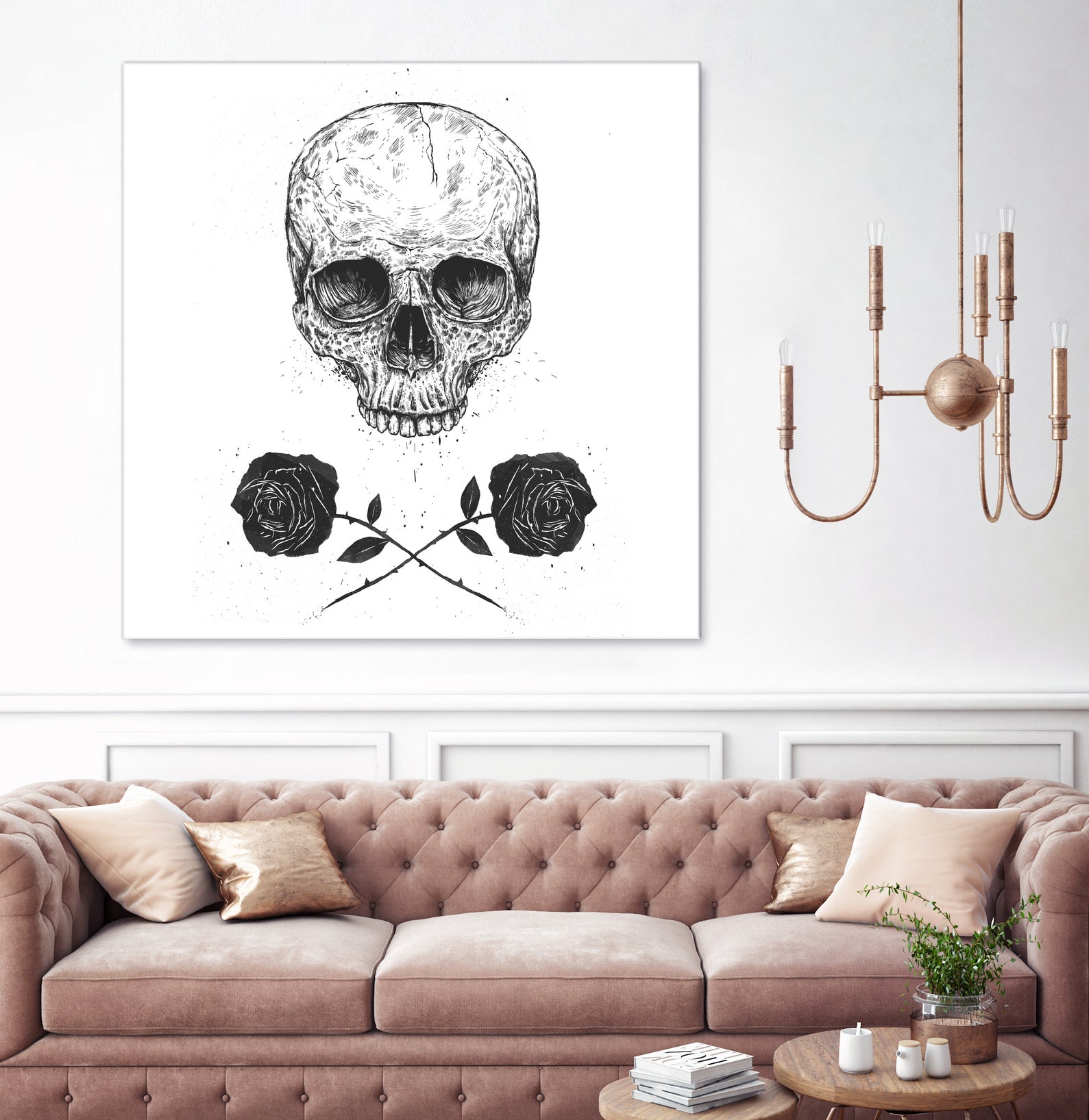 Skull N' Roses by Solti Balázs on GIANT ART - white digital drawing