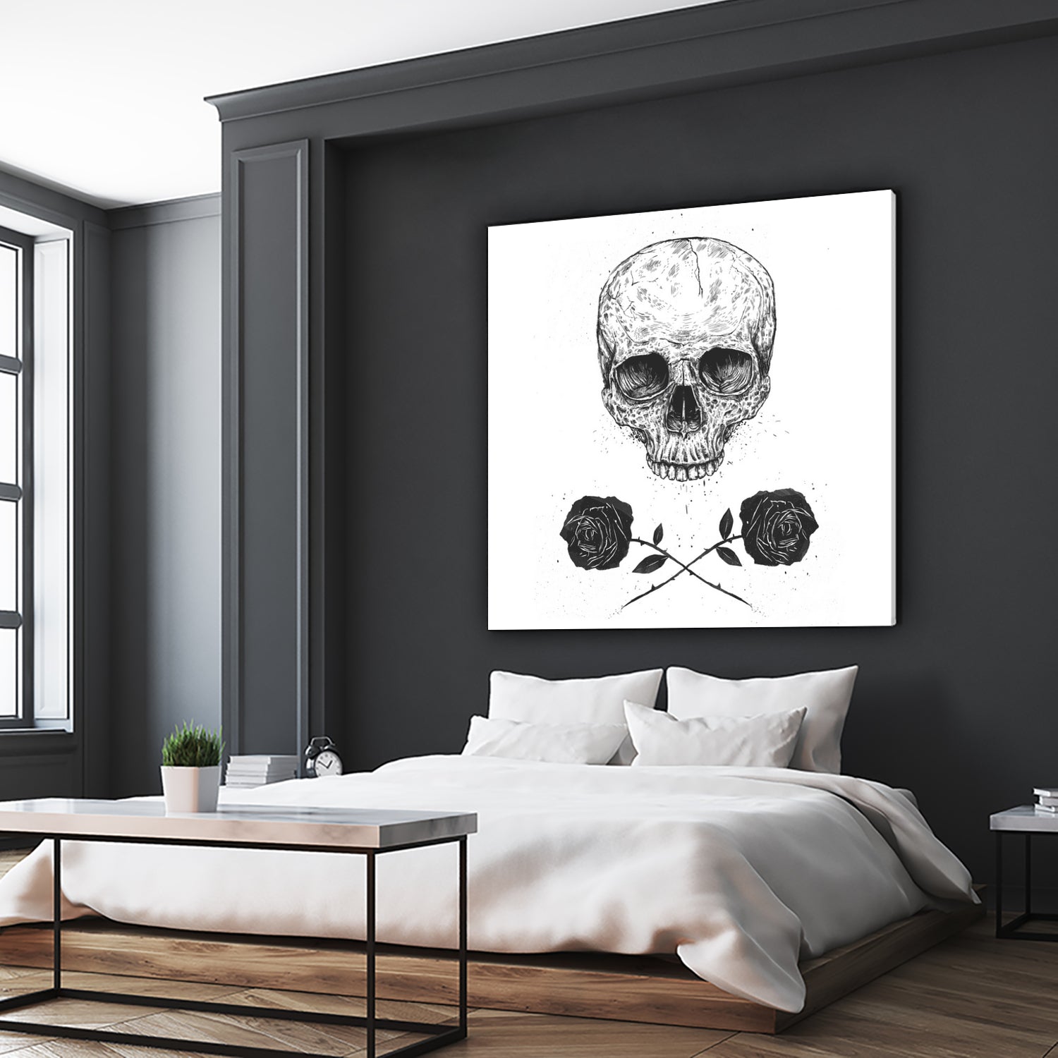 Skull N' Roses by Solti Balázs on GIANT ART - white digital drawing