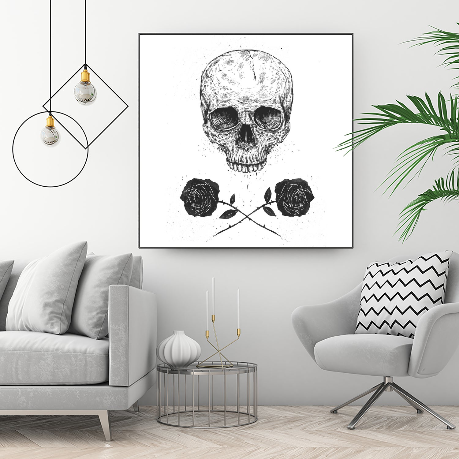 Skull N' Roses by Solti Balázs on GIANT ART - white digital drawing