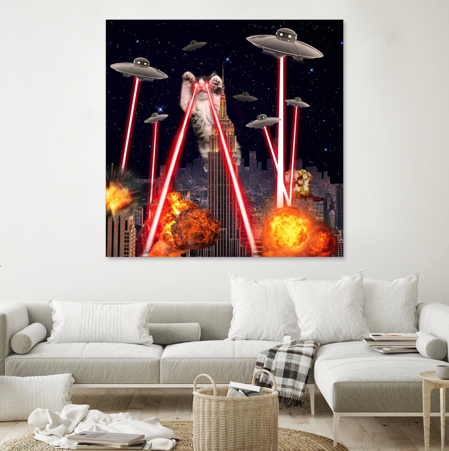 Cat Attack New York City Ufo Explosions Lasers by Damian Augustyniak on GIANT ART - black photo manipulation