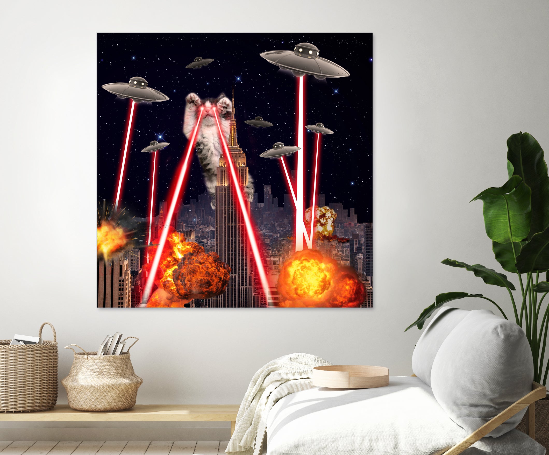 Cat Attack New York City Ufo Explosions Lasers by Damian Augustyniak on GIANT ART - black photo manipulation